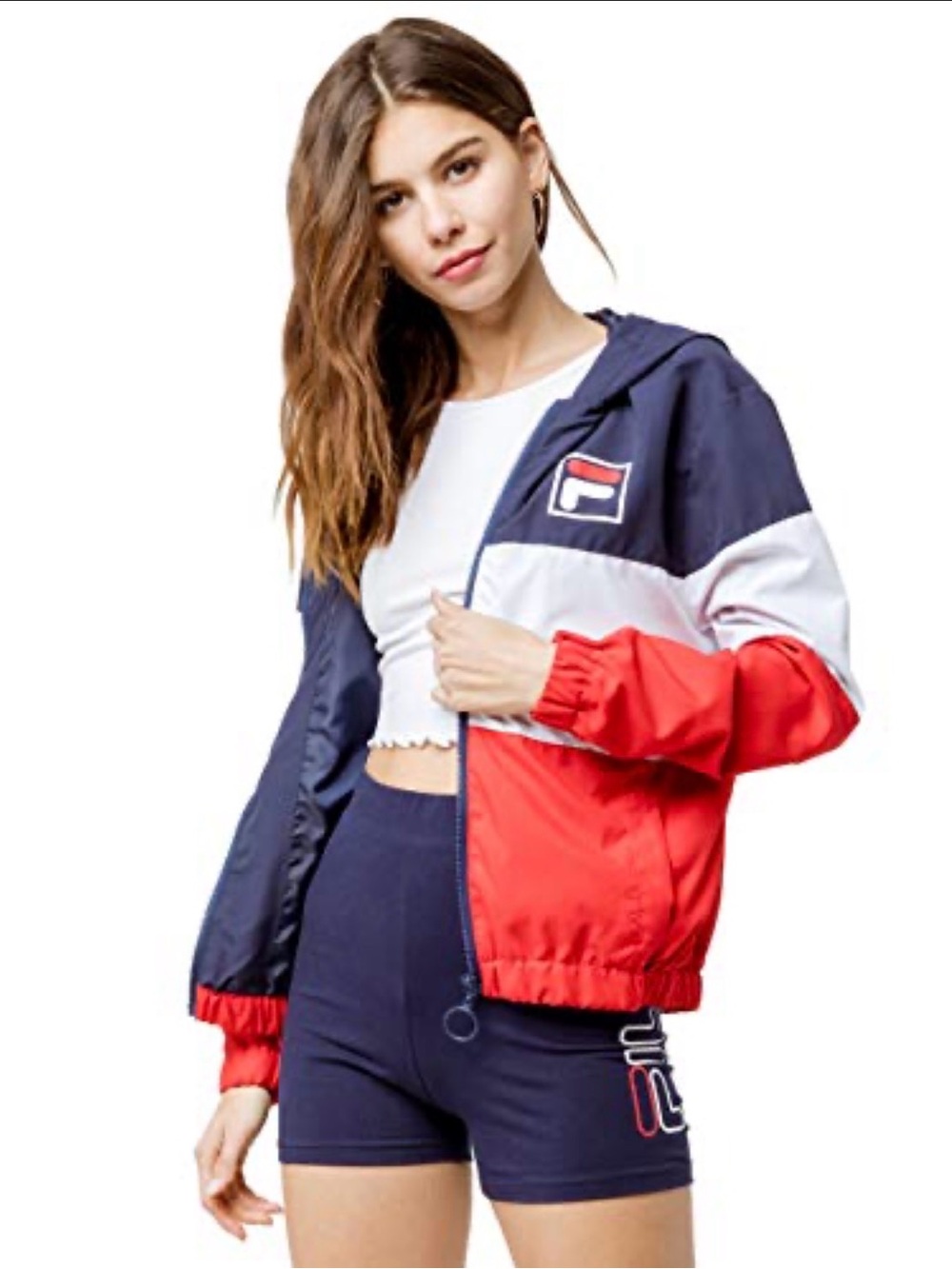 Fila Colorblock Hooded Windbreaker in Navy, White & Red